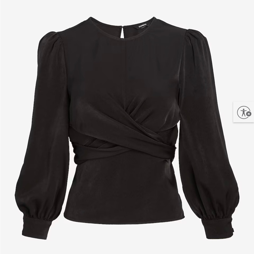 Express Cross front puff button sleeve blouse black size M NWT